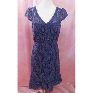 SALE Lace V-Neck Wedding Guest Party Dress Sz 6 Navy Blue Lined